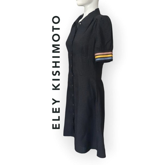 Eley Kishimoto polkadot striped puff sleeve collared button up dress size 8 - Picture 3 of 11